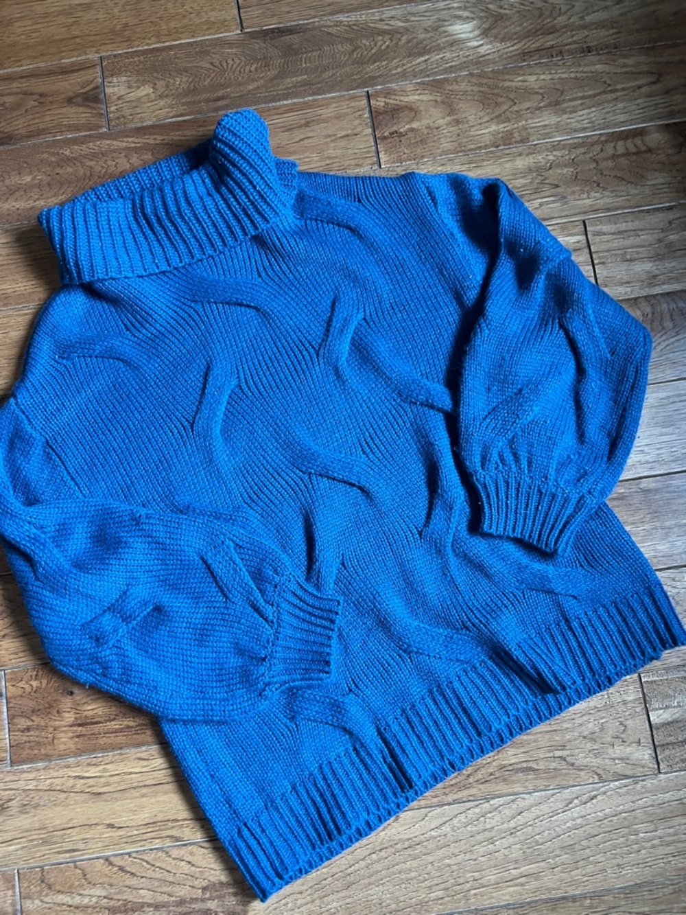 Simple Bright Blue Ribbed Turtleneck Sweater